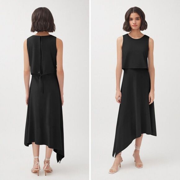 Cuyana Black Asymmetrical Overlay Dress Size X-Small - Picture 1 of 10